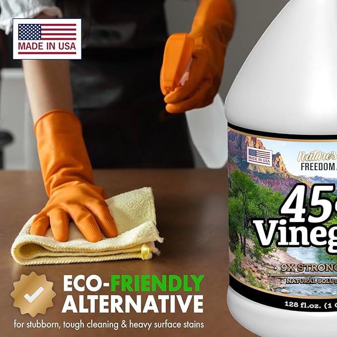 Nature's Freedom 45% Concentrated Vinegar, 1 Gallon with “How to Use Vinegar” Cleaning Book