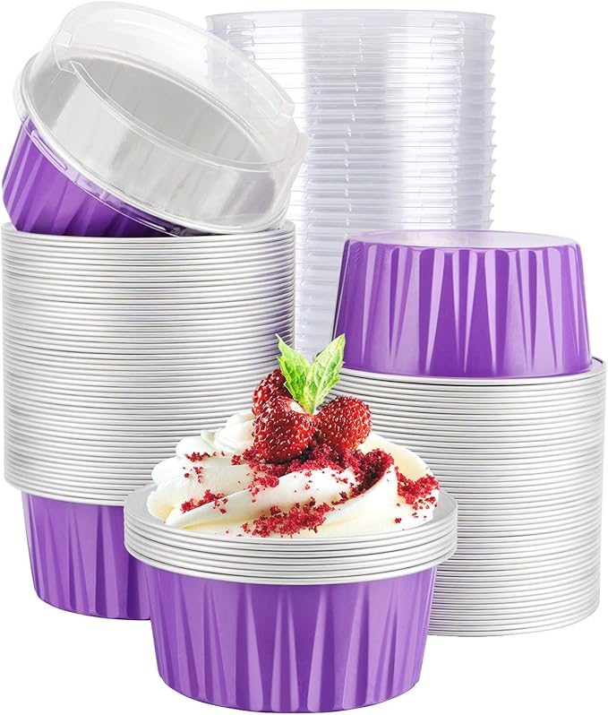 EUSOAR Dessert Cups with Lids, 5oz 100pcs Reusable Cupcake Cups with Lids, 125ml Pie Ramekins
