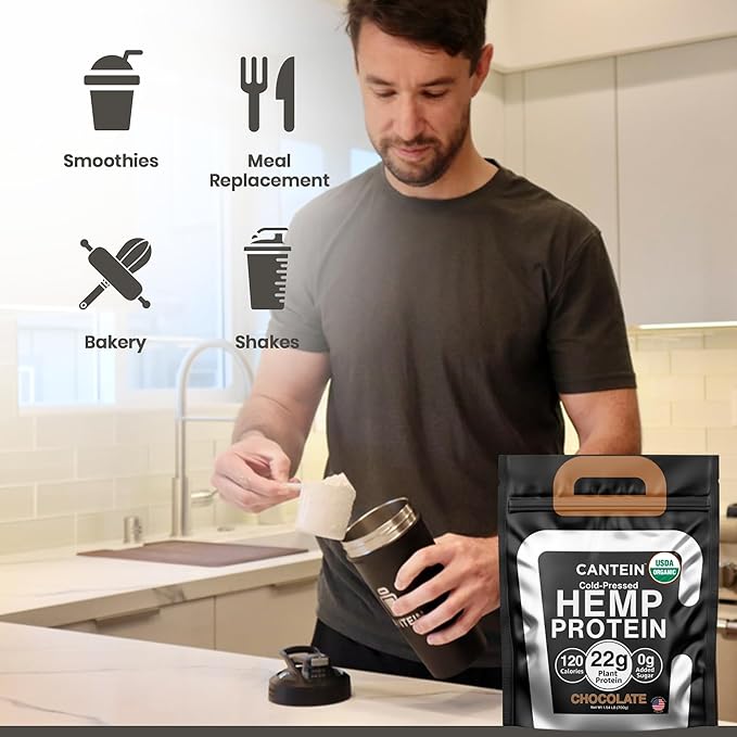 Organic Hemp Protein Powder, Plant Based and Vegan Protein Shake, Lactose and Dairy Free, Gluten