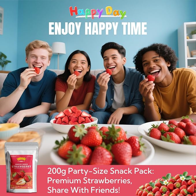 Premium Freeze Dried Strawberries 95-100 per bag,7.05OZ/200g Whole Big Natural Dried Strawberries