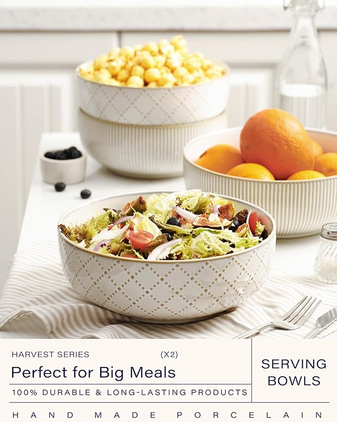 getstar Large Serving Bowls (9.5 inch & 92 fl oz), Ceramic Salad Bowl Set of 2, Microwave and