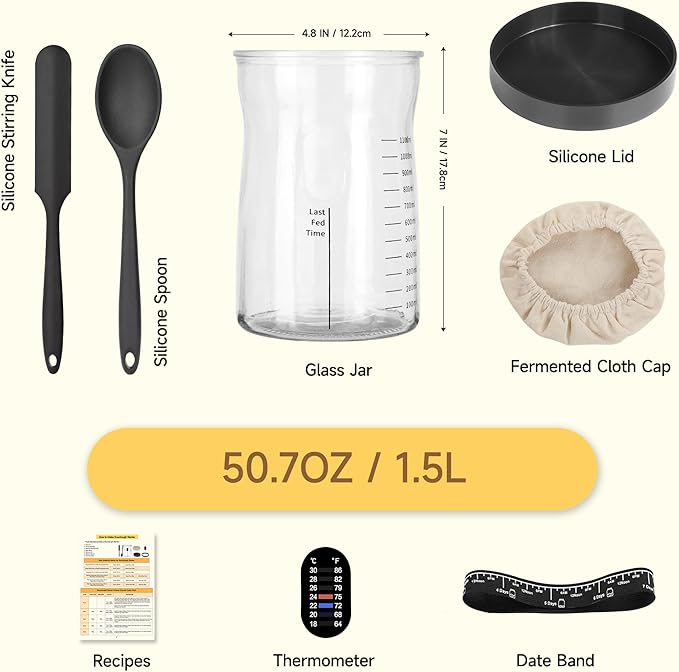Pro Sourdough Starter Kit- 50oz Large Capacity Sourdough Starter Jar, 17 Flavorful Fermentation