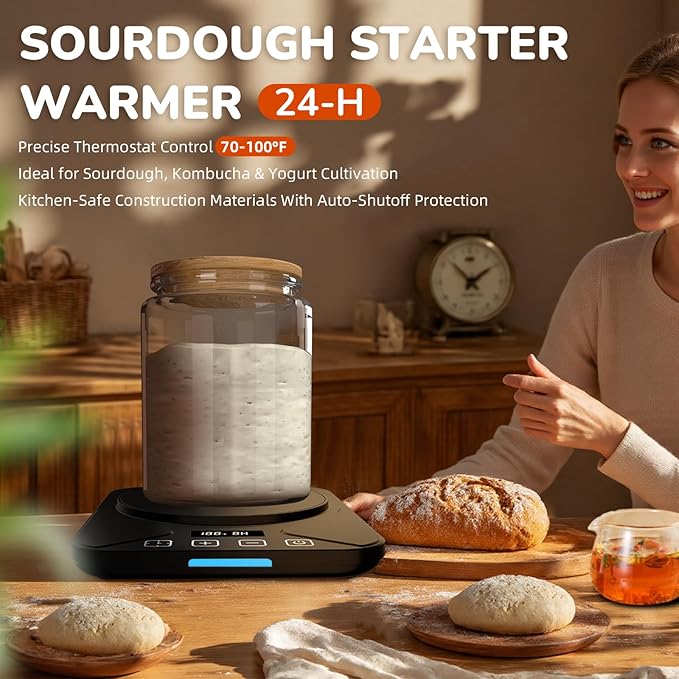 Sourdough Starter Warmer Mat - 24H Timer - Precise 1°F Thermostat Control (70-100°F) - Smart Memory