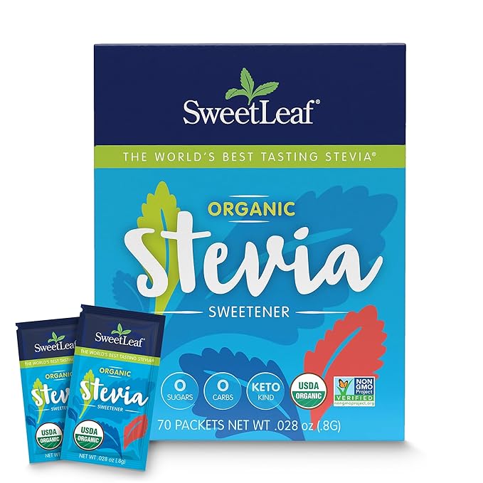 SweetLeaf Organic Stevia Packets - Zero Calorie Stevia Powder, No Bitter Aftertaste, Sugar