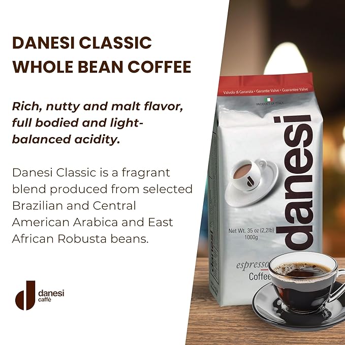 Danesi Caffe Italian Whole Coffee Beans - Espresso Coffee Beans and Medium Roast Whole Bean