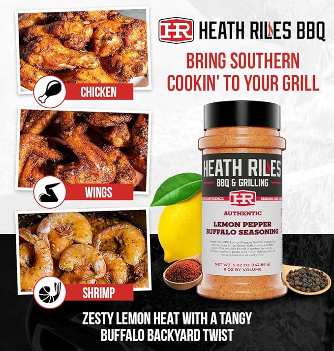 Heath Riles BBQ Rub - Lemon Pepper Buffalo Seasoning, Champion Pitmaster Recipe, Legendary Rubs For