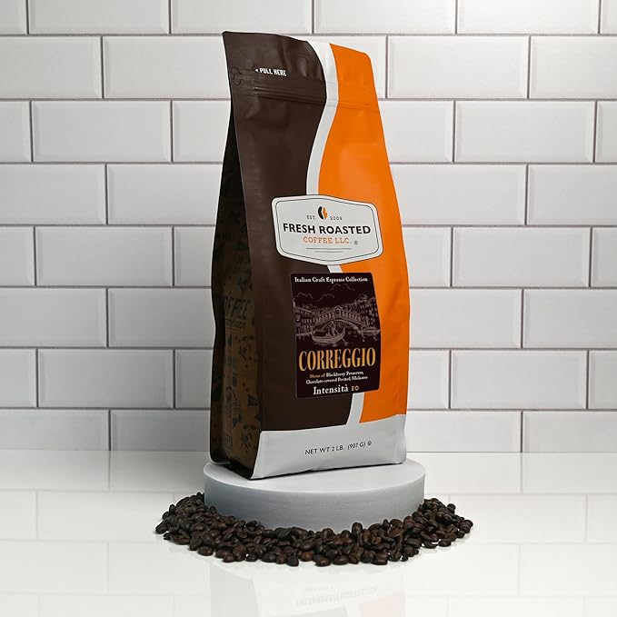 Fresh Roasted Coffee, Correggio Italian Craft Artisan Blend, 2 lb (32 oz), Dark Roast, Kosher