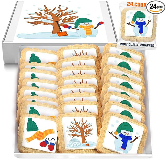 Winter Snow Cookies Theme Party Favors | 24 Pack Individually Wrapped Bulk | snowman hat scarf