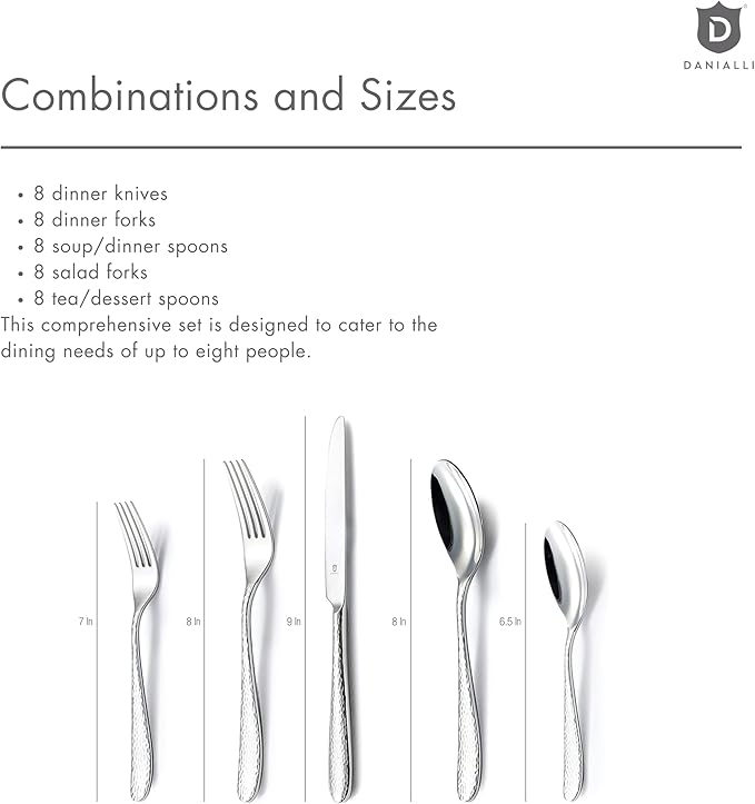 Hammered Silverware Set | Premium 18/10 Stainless Steel Flatware Service for 8 | Heavy-Duty &