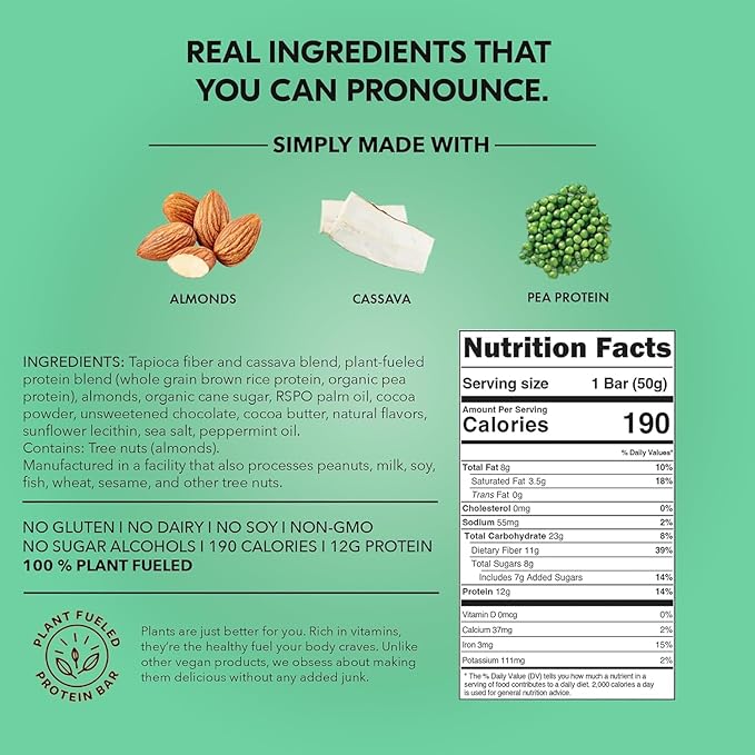 TRUBAR Vegan Protein Bar, It???Mint to Be Chip, Gluten Free, Plant Based High Fiber, Dairy Free
