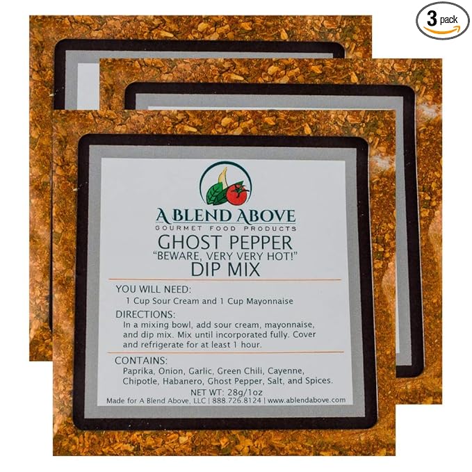 A Blend Above Ghost Pepper Dip Mix Mixed Seasonings Packet, 1 oz (3 Pack), Spicy Dip, Gluten-Free