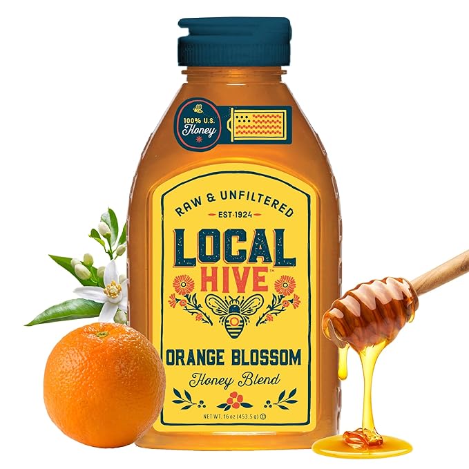 Local Hive Orange Blossom Raw Unfiltered Honey – 16oz, 100% Pure US Honey, Sourced from American