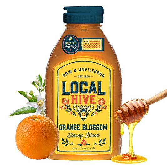Local Hive Orange Blossom Raw Unfiltered Honey – 16oz, 100% Pure US Honey, Sourced from American