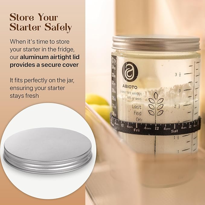 Sourdough Jar Kit, Includes 34 oz Sourdough Starter Jar with Metallic Lid, Silicone Spatula