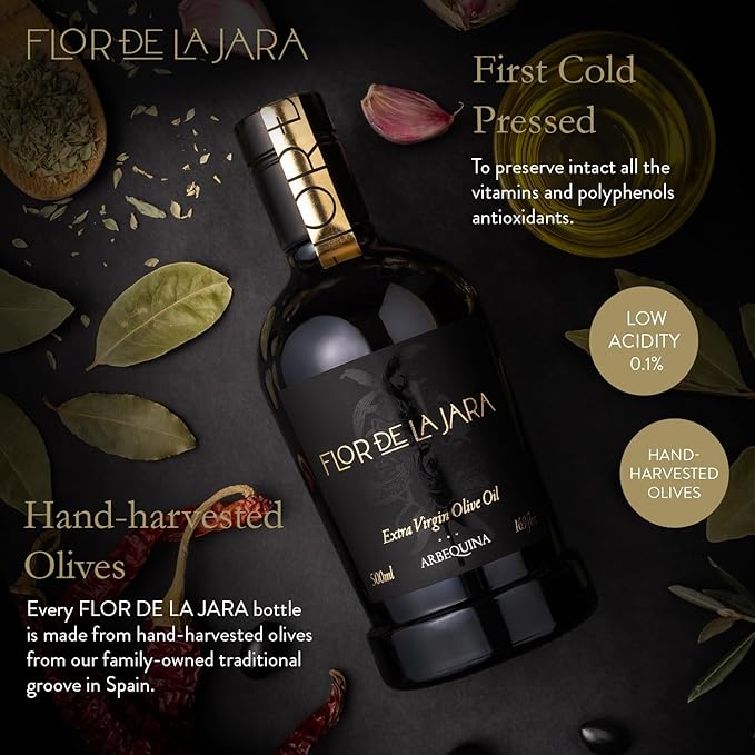 FLOR DE LA JARA Premium Extra Virgin Olive Oil from Spain, First Cold Pressed, Monovarietal