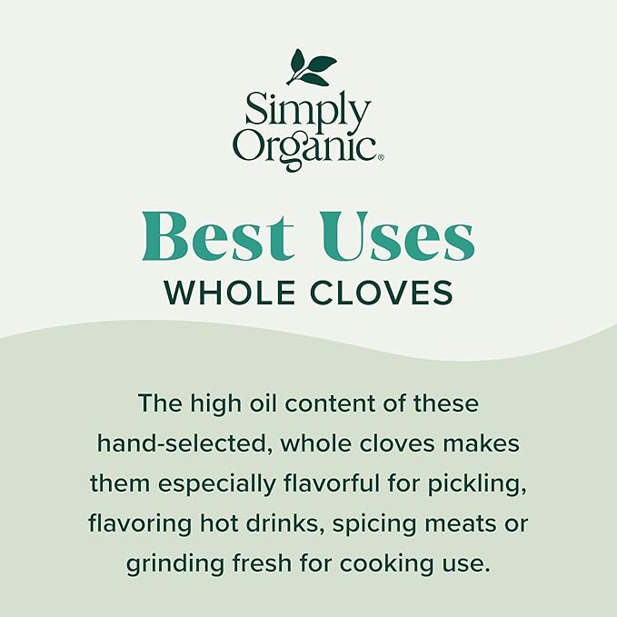 Simply Organic Whole Cloves, 2.05 Ounce Jar, Hand-Selected, Intensely Aromatic & Richly Flavored
