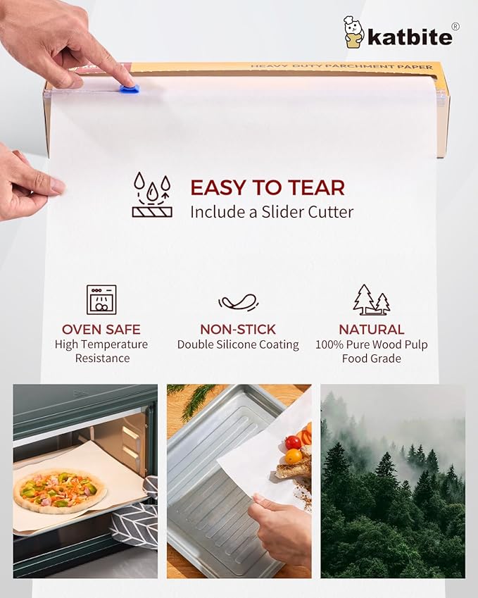 Katbite Parchment Paper Roll for Baking, 2 Pack of 15 in x 210 ft, Heavy Duty Cooking Paper for