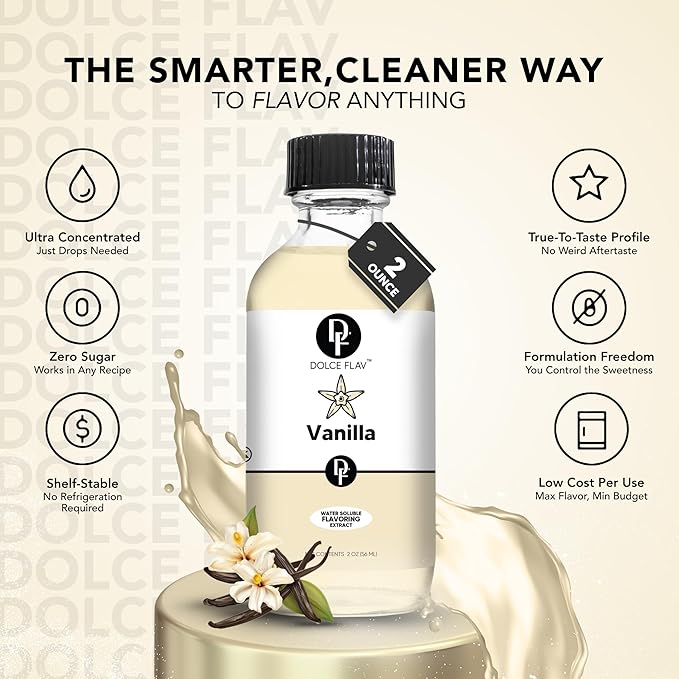 Dolce Flav Vanilla Extract 8 oz ??Kosher, Sugar-Free, Concentrated Vanilla Flavoring for Baking