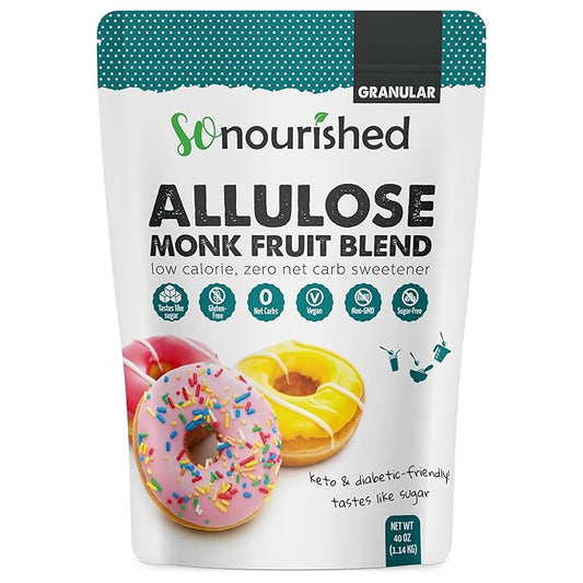 So Nourished Monk Fruit Sweetener with Allulose Granular - 1:1 Sugar Substitute, Keto - 0 Calorie