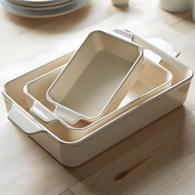 Kook Casserole Dishes for Oven, Ceramic Bakeware Set, Rectangular Baking Dishes, For Casseroles