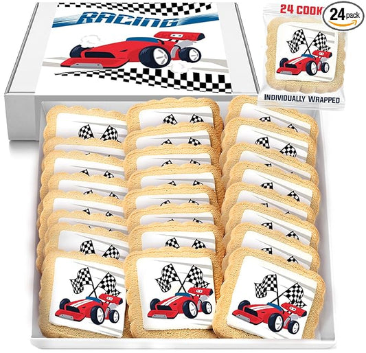 Race Car Themed Cookies Party Favors | Individually Wrapped 24 Pack Bulk | for Kids Birthday Treats