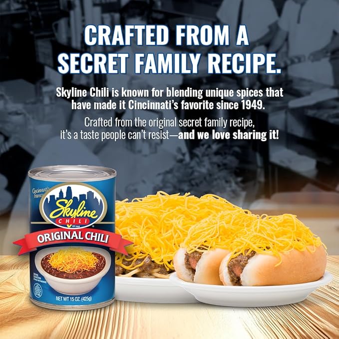 Skyline Chili Bundle - 8-Pack of 15oz Cans Original Chili, (1) 6oz Skyline Hot Sauce Bottle