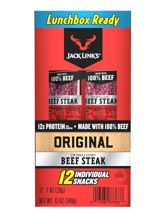 Jack Link's Beef Steak, Original - Protein Snacks, Meat Snack with 12g of Protein, Made with 100%