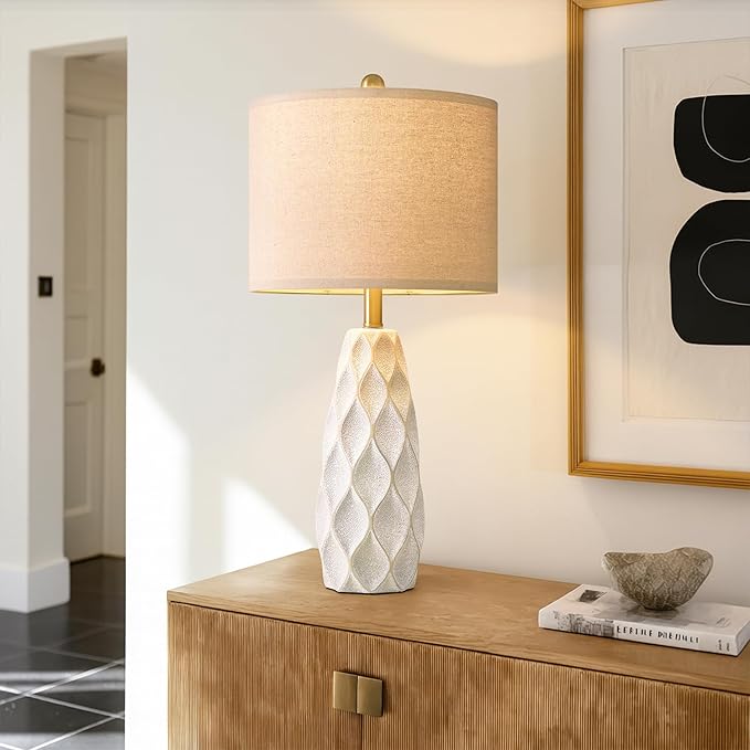 27.5" Ceramic Table Lamps for Living Room Bedroom Lamps Set of 2 Modern Boho Bedside Lamps Night