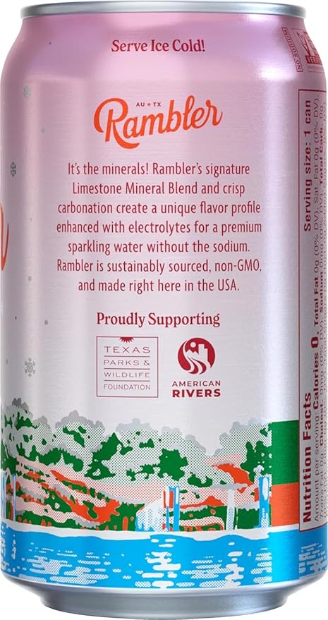 AUTX RAMBLER Sparkling Water, Texas Limestone Mineral Blend, Cranberry Flavor, Limited Edition