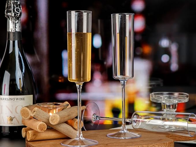 Ciaell 36 Pack Plastic Champagne Flutes - 6 Oz Disposable Champagne Glasses - Square Clear Plastic