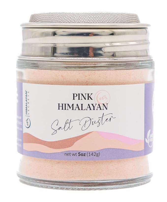 Himalayan Secrets Natural Pink Popcorn Salt Duster in Refillable Screen Shaker - 5 oz Healthy