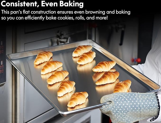 CURTA 6 Pack Aluminum Sheet Pan, NSF Listed Full Size 26 x 18 inch Commercial Bakery Cake Bun Pan
