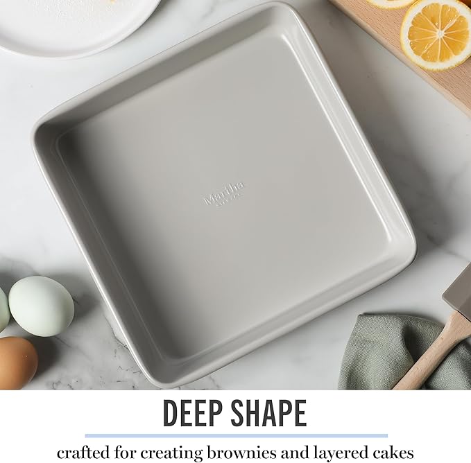 Martha Stewart Gallen 9 Inch Square Nonstick Carbon Steel Cake Pan - Cool Grey