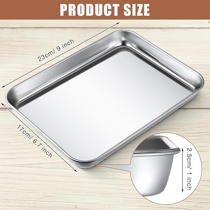 3 Pcs Baking Sheet Pan Set 9 x 6.7 x 1 Inches Cookie Sheet Small Toaster Oven Stainless Steel Tray