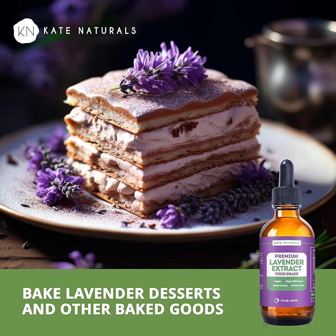 Kate Naturals Lavender Extract for Baking, Drinks, Coffee, Lattes. Food Grade Lavender Oil for