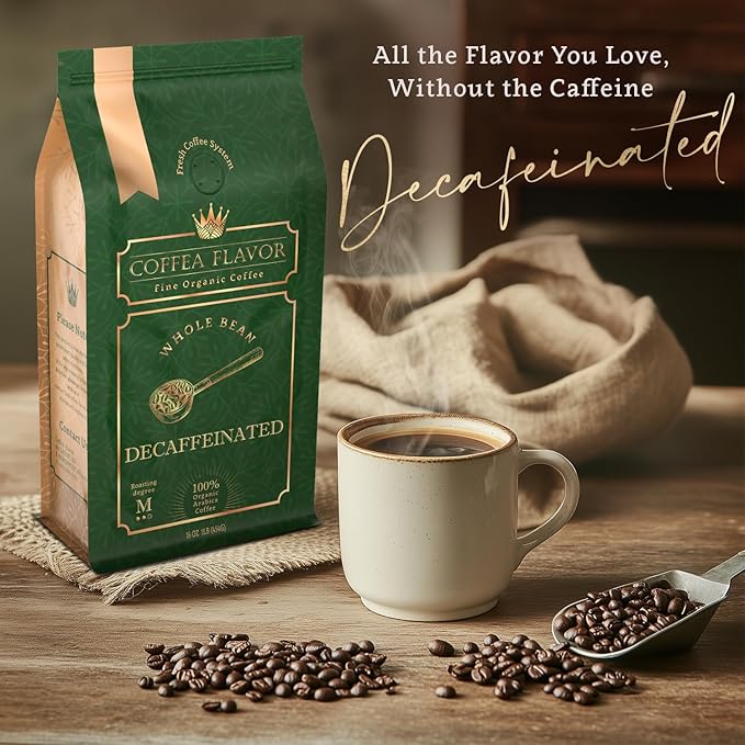 Coffea Flavor Fine Organic coffee -Decaf Whole Bean Coffee | Medium Roast | 100% Arabica Beans |
