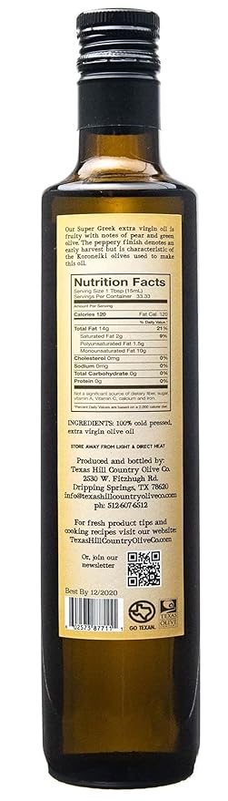 Texas Hill Country Olive Co Super Greek Extra Virgin Olive Oil - Cold Pressed EVOO Gourmet Olive