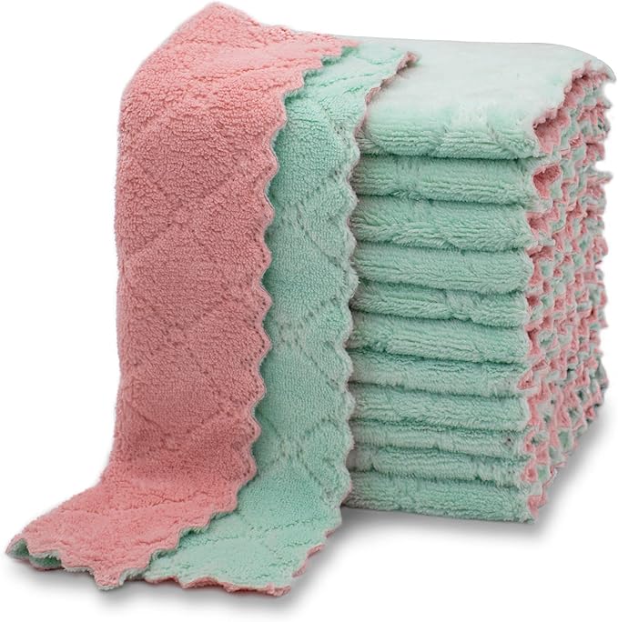 kimteny 12 Pack Kitchen Cloth Dish Towels, Premium Dishcloths, Super Absorbent Coral Velvet