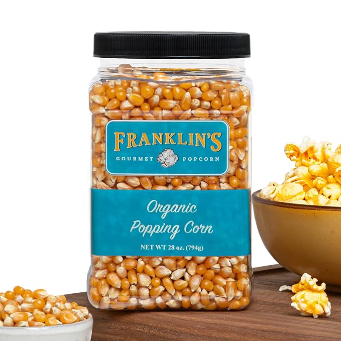Franklin?셲 Gourmet Popcorn Organic Popcorn Kernels for Popping - 28oz Tub - Made in USA, Non-GMO &