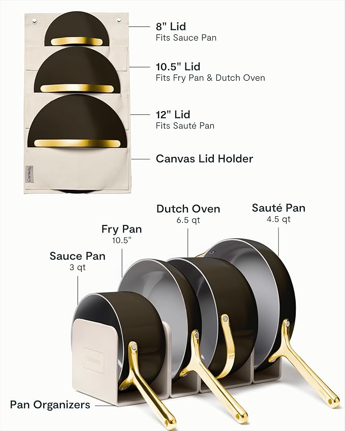 Caraway Nonstick Ceramic Cookware Set (12 Piece) Pots, Pans, Lids and Kitchen Storage - Non Toxic