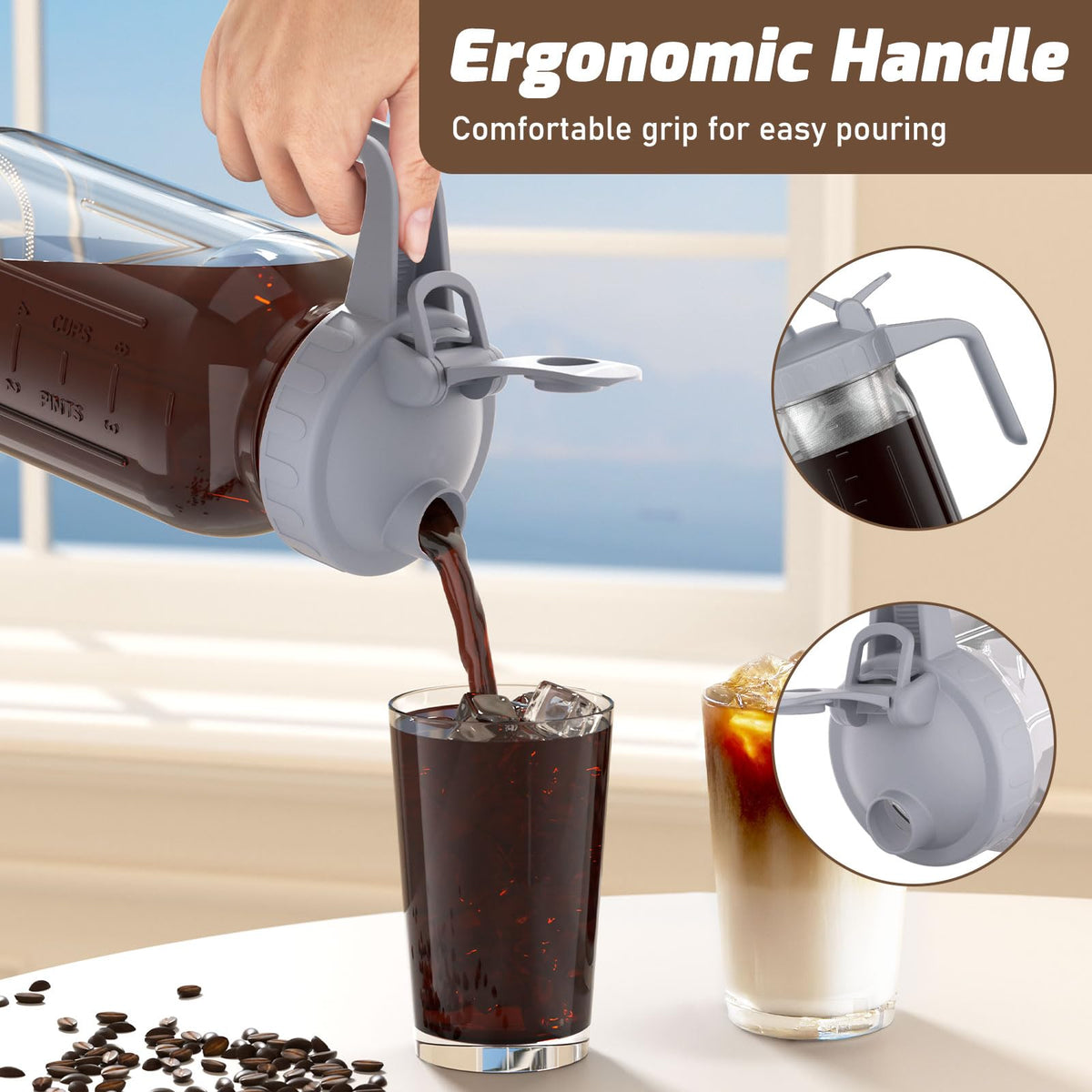 JunVpic Cold Brew Coffee Maker, 64 oz Glass Mason Pitcher