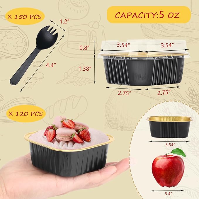 120pack 5oz Mini Cake Pans with Lids,LNYZQUS Disposable Ramekins Muffin Tins Cupcake Baking