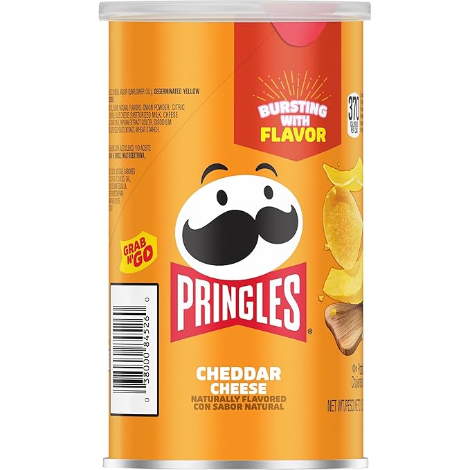 Pringles Potato Crisps Chips, Lunch Snacks, Office and Kids Snacks, Grab N' Go, Cheddar Cheese (12