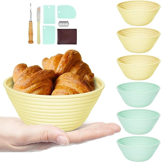 Silicone Banneton, Sourdough Bread Baskets (Set of 6, 5 Inch), Round Proofing Bread Bowls with