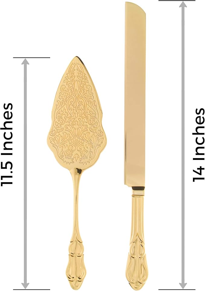 Ella Celebration Gold Wedding Cake Knife & Server Set, Vintage Cake Cutting Utensils, Party