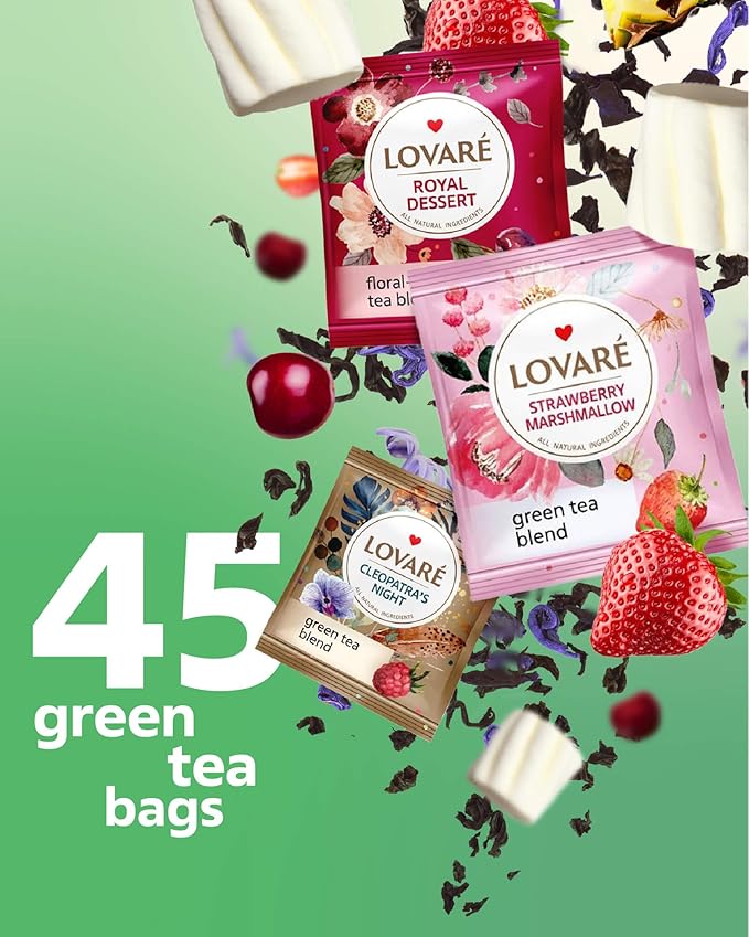 LOVARE Black and Green Tea Bags Variety Pack - Made in Ukraine Tea Sampler - Individually Wrapped