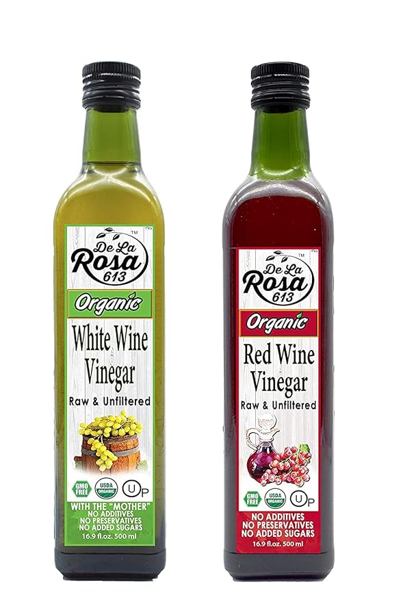 De La Rosa Red & White Wine Vinegar, 100% Pure, Raw & Unfiltered, Vegan, Kosher, Non-GMO & Gluten