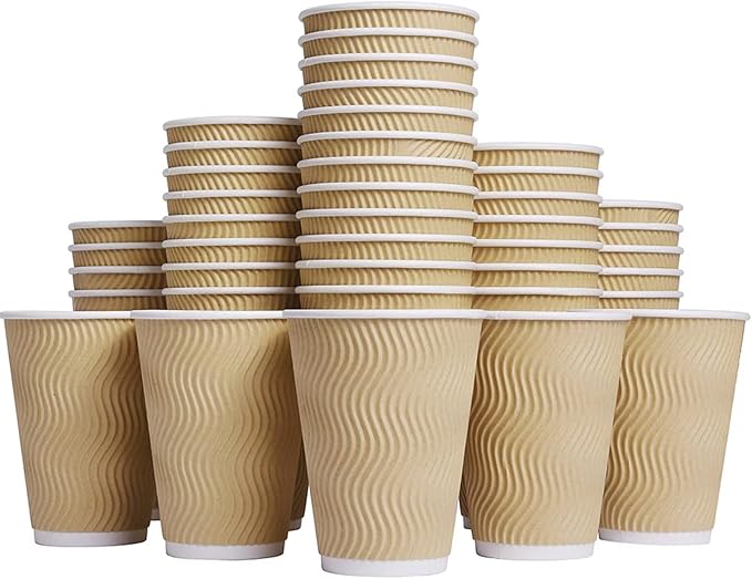 Hot Paper Cups_12 oz Disposable Insulated Corrugated Sleeve Ripple Wall Paper Cup 100 pcs,12oz Cups