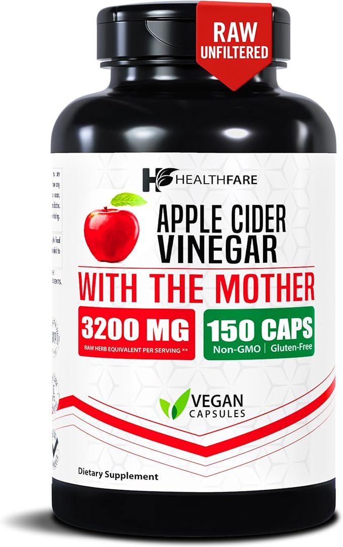 Apple Cider Vinegar Capsules with the Mother | 3200mg Raw, Organic & Unfiltered ACV | 150 Vegan