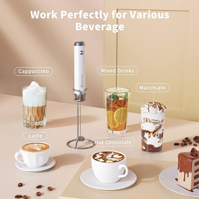 Maestri House Rechargeable Milk Frother with Stand, LunaFro Handheld Electric Foam Maker Waterproof